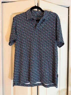 Perry Ellis Navy Polo with Red & White Micro Floral Print